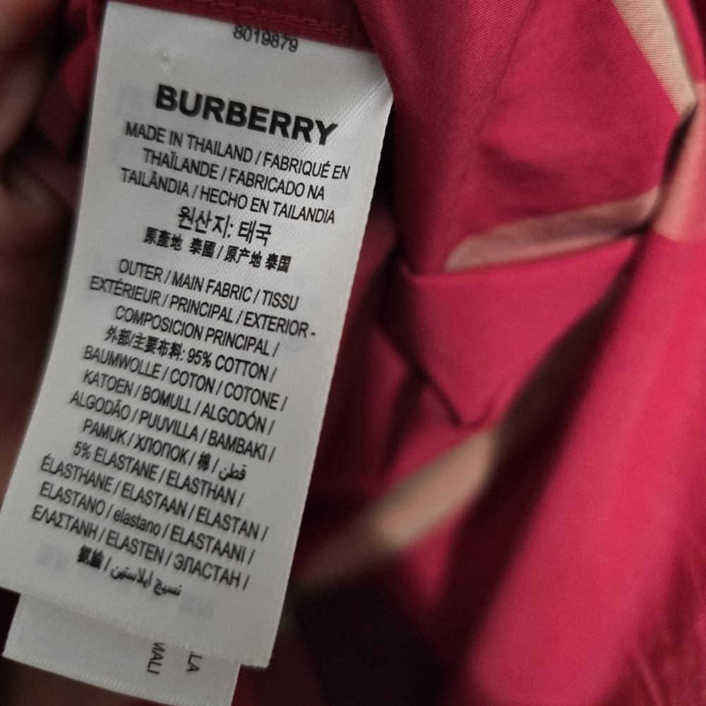 Burberry Check Stretch Cotton Poplin Shirt Red Multicolor Long Sleeve. Large - Picture 8 of 11